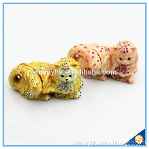 Yellow And Pink Cat Shape Crystal Trinket Box SCJ602
